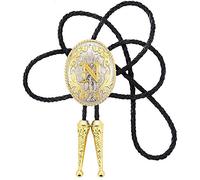 STARBRILLIANT Western Cowboy Tie Trendy Initial Letter A Flowering Round CowBoy With Leather Rope Bolo Tie Iniziale (N)