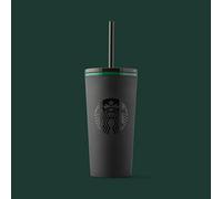 STARBUCKS Gobelet isotherme avec paille, noir mat avec bord vert, 355 ml