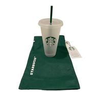 STARBUCKS Lot de 1 sac cadeau et tasse froide givrée réutilisable de 700 ml avec couvercle et paille verte avec bouchon