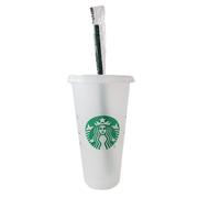 Starbucks Lot de 1 tasse à froid réutilisable givrée de 700 ml avec couvercle et paille verte avec bouchon