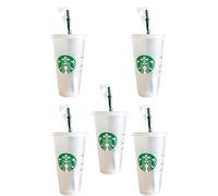 Starbucks Lot de 5 gobelets froids givrés réutilisables de 710 ml avec couvercle et paille verte avec bouchon