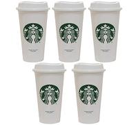 Starbucks Lot de 5 gobelets plastique réutilisables avec couvercle 473 ml