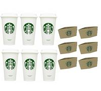 Starbucks Lot de 6 tasses à café de voyage réutilisables et recyclables - Sans BPA - 473,6 g - Avec manchons