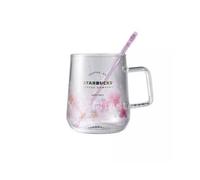Starbucks Pink Sakura Color-changing Glass Coffee Mug Cup with Flower Stick
