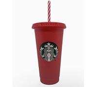 STARBUCKS Tasse froide réutilisable en plastique rouge avec logo sirène de Noël, 70 ml