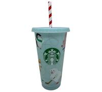 STARBUCKS Tasse froide réutilisable pour l'hiver 2024 Motif animaux de Noël Bleu glacier 700 ml