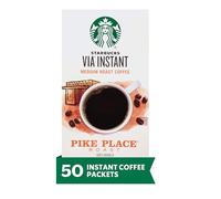 Starbucks VIA Instant Coffee, café à torréfaction moyenne, torréfaction au brochet, 100 % arabica, portion unique, 1 boîte (50 paquets)