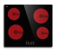 STARCHARTS Plaque Vitrocéramique 4 Feux, 59 cm, Encastrable, Commande Tactile, 6000W, Noir