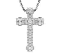 STARCHENIE Collier avec pendentif en forme de croix pour homme en laiton plaqué or et oxyde de zirconium Jésus Christ Chaîne corde de 61 cm, Métal, Zircone cubique