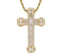 STARCHENIE Collier avec pendentif en forme de croix pour homme en laiton plaqué or et oxyde de zirconium Jésus Christ Chaîne corde de 61 cm, Métal, Zircone cubique