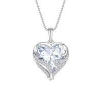 starchenie Collier Coeur Femme Argent 925 Blanc Pierre de Naissance Pendentif Aile d'Ange Gardien Bijoux Cadeau des Femme