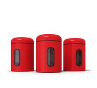 stardis Lot de 3 bocaux de conservation 0,9 l avec couvercle et fenêtre de visualisation pour aliments - Boîtes de rangement robustes en métal pour café, thé, céréales, café, revêtement anti-traces de