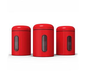 stardis Lot de 3 bocaux de conservation 1,9 l avec couvercle et fenêtre de visualisation pour aliments - Boîtes de rangement robustes en métal pour café, thé, céréales, café, revêtement anti-traces de