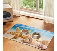 Starfish and Seashells on Beach,Waterproof Pet Feeding Mat,PU Leather Placemats for Cat Dog Water Bowl,Food Mats,40x60cm