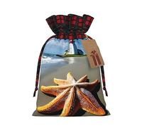 Starfish Lighthouse Beach Sac fourre-tout de Noël avec cordon de serrage 11,9 x 17,5 cm Sac robuste pour cadeaux et essentiels quotidiens