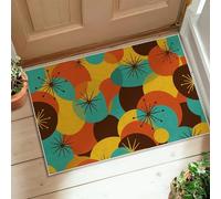 Starflare Tapis moderne du milieu du siècle, rétro cercle spirale automne turquoise avec envers antidérapant - tapis imprimé tapis de salle de bain, entrée, cuisine, table de chevet, 0,6 x 0,9 m