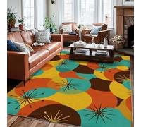 Starflare Tapis moderne du milieu du siècle, style rétro du milieu du siècle, motif cercle spirale, turquoise, envers antidérapant, tapis d'intérieur qui ne perd pas ses poils pour salon, chambre à