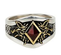 Starforged Bague commémorative Space Wolves de Leman Russ Loup King 40 K Pierre précieuse Rouge Argent, Pierre précieuse, Agate rouge