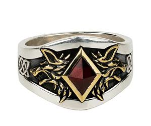Starforged Bague commémorative Space Wolves de Leman Russ Loup King 40 K Pierre précieuse Rouge Argent, Pierre précieuse, Agate rouge