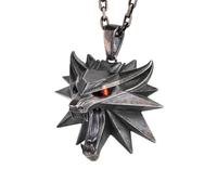 Starforged Le Collier The Witcher 3: Wild Hunt The Witcher Wolf School Médaillon Argent Officiel Merchandise du Jeu, 34 mm x 29 mm, Argent sterling, Rubis synthétique