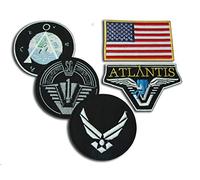 STARGATE SG1 ATLANTIS Lot de 5 badges pour veste d'accessoire d'équipe principale, FERMETURE À BOUCLES ET CROCHETS, Patchs : SG-1, chevron, drapeau américain, Atlantis et USAF