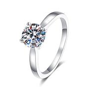 StarGems 2ct Moissanite 925 Argent Plaqué Platine Classique Quatre Prong Ring B4507-2ct-56.5