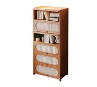 STARHMLUX Bibliothèque 30 cm de Largeur Etagere Rangement Bois avec Porte d'armoire en Rotin Bibliothèque Cubique pour Salon Bureau Chambre Brown-6F 60cm