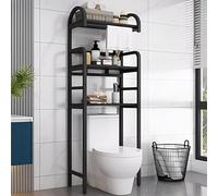 STARHMLUX Etagere WC Imperméable avec Porte-Serviettes, Etagere Rangement Salle De avec étagères, Meuble WC Rangement Gain De Place Black 3F-70cm