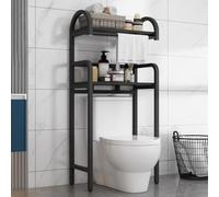 STARHMLUX Etagere WC Imperméable avec Porte-Serviettes, Etagere Rangement Salle De avec étagères, Meuble WC Rangement Gain De Place Black 2F-70cm