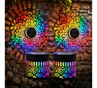 STARHMLUX Lampe Solaire Extérieure Mandala Projecteur LED Multicolore Étanche IP65 Applique Murale Décorative sans Fil pour Jardin Balcon Terrasse Cour Allée Table 2pc