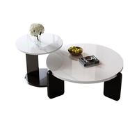 STARHMLUX Table Basse Effet Travertin - Table Basse Ronde Pieds de Table en Bois Massif Plateau en Pierre Convient au Salon et au Bureau Black 40+80