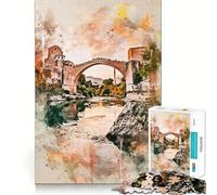 Stari Most à l'aquarelle Puzzle de 1000 pièces pour Adolescents Développe la mémoire, Loisirs créatifs, Bords précis, 50x75cm