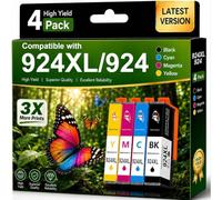Starink 924 924XL Multipack avec puce compatible avec cartouches HP 924 | Cartouches d'encre 924e 924 XL pour OfficeJet Pro 8120 8122e 8132e 8120e 8130e 8124e 8125e 8134e 8135e, noir, cyan, magenta