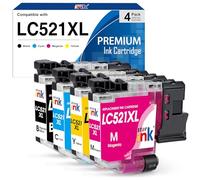 Starink LC521XL LC521XLVAL Lot de 4 Cartouches d'encre Compatibles avec Brother LC521 XL LC 521 pour Brother DCP-J1260W J1310DW J1313DW J1360DW J1460DW Noir, Cyan, Magenta, Jaune