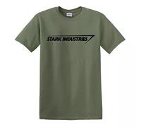 Stark Industries T-shirt Iron Man Shield Marvel Comic Top Tee, vert militaire, L