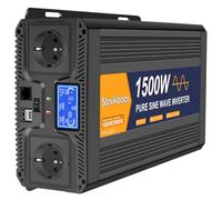 Starkbaer 1500w convertisseur 12V 220V 230V Pur Sinus onduleur transformateur 3000W Puissance crête, 2 Prises EU AC, 2.4A USB, 5M télécommande et écran LCD pour Voitures, Bateaux, camions