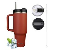 STARLA Mug Isotherme avec paille et poignée, 1,2l grand, 2 couvercles, tasse isotherme étanche, tasse à café à emporter, tasse à eau, tasse à boisson, tasse de voyage, tasse à boire (Red Rust)