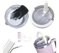 STARLA Stanley Cup Lot de 2 couvercles anti-fuite pour gobelet isotherme de 1,2 l, 4 pailles (2 en plastique, 2 en métal), 2 couvercles de paille, résistant à la chaleur - Convient pour les boissons