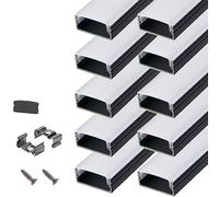 StarlandLed Noir 10x1mètre Aluminium Profilé U-forme pour Bandes à LED, Compact Finition Professionnelle avec Blanc Laiteux Couvercle,Embouts,Clips de Montage en Métal …