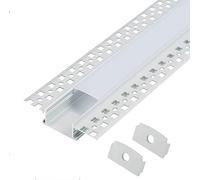 StarlandLed Profilé en Aluminium pour cloisons sèches 6x1m en Aluminium encastrable à disparition en plâtre pour double bande LED, Rail de Couverture, Blanc milchig-Blanc (Opal) et Embouts