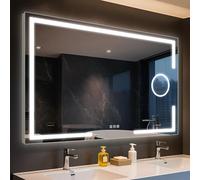 STARLEAD 100x70cm Miroir-LED-Salle-de-Bain-avec-Éclairage et Loupe 5X, Miroir-Mural avec Anti-buée, Dimmable, 3 Couleurs Lumière, Mémoire, IP44, Verre Trempé, Cadre Métal