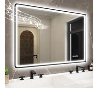 STARLEAD 100x70cm Noir Miroir-Salle-de-Bain-avec-Éclairage et Bluetooth, Anti-buée, 3 Couleurs Lumière, Dimmable, IP44, Verre Trempé, Horizontal/Vertical, Cadre Non Métallique