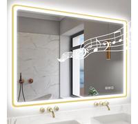 STARLEAD 100x70cm Or Miroir-Salle-de-Bain-avec-Éclairage et Bluetooth, Anti-buée, 3 Couleurs Lumière, Dimmable, IP44, Verre Trempé, Horizontal/Vertical, Cadre Non Métallique