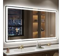 STARLEAD 140x80cm Grand Miroir-LED-Salle-de-Bain-avec-Éclairage et Bluetooth, Anti-buée, 3 Couleurs Lumière, Gradable, Mémoire, IP44, Verre Trempé, Horizontal/Vertical