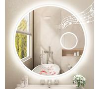 STARLEAD 80cm Miroir-Rond-Salle-de-Bain-avec-Éclairage et Bluetooth, Loupe 5X, Anti-buée, 3 Couleurs Lumière, Dimmable, Fonction Mémoire, IP44, HD Verre Trempé Miroir-Mural-LED