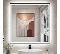 STARLEAD 80x80cm Noir Miroir-LED-Salle-de-Bain-avec-Éclairage et Bluetooth, Anti-buée, 3 Couleurs Lumière, Dimmable, Mémoire, IP44 Verre Trempé Carré Miroir-Mural, Cadre Non Métallique