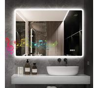 STARLEAD Miroir-Salle-de-Bain-avec-Éclairage 60x80cm, Miroir-LED-Salle-de-Bain Bluetooth, Dimmable, 3 Couleurs Légères, Anti-buée, Mémoire, IP44, Verre Trempé HD, Horizontal/Vertical