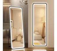 STARLEAD Miroir-sur-Pied-avec-Eclairage 150 x 50 cm, 3 Couleurs Eclairage Dimmable Grand-Miroir-Mural, Interrupteur à Effleurement Grand-Miroir-LED, Fonction Mémoire, Verre Trempé HD, Rectangle Noir