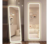 STARLEAD Miroir-sur-Pied-avec-Eclairage 150 x 50 cm, 3 Couleurs Eclairage Dimmable Grand-Miroir-Mural, Interrupteur à Effleurement Grand-Miroir-LED, Fonction Mémoire, Verre Trempé HD, Rectangle Or