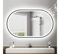 STARLEAD Noir Ovale-Miroir-Salle-de-Bain-avec-Éclairage 100x60cm, Bluetooth, Anti-buée, Dimmable, 3 Couleurs Légères, Mémoire, IP44, Verre Trempé, Horizontal/Vertical, Cadre Non Métallique
